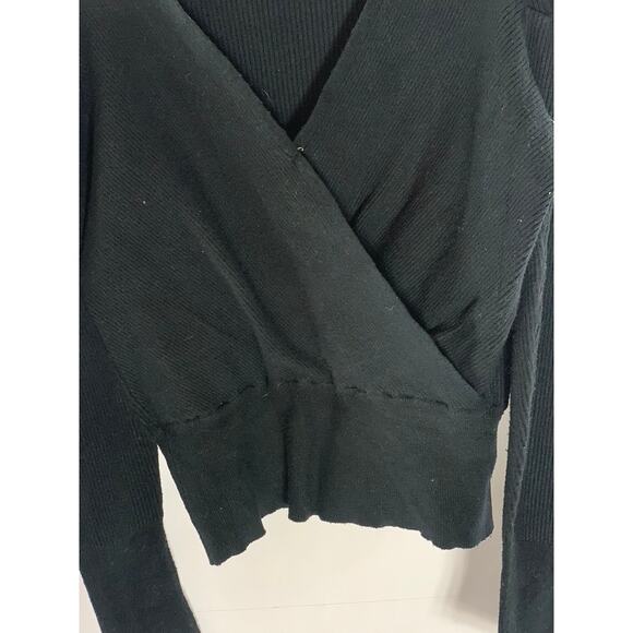 ASTR THE LABEL Women's Black Ribbed Puff Long Sleeve Surplice Top SZ XS - Picture 4 of 8